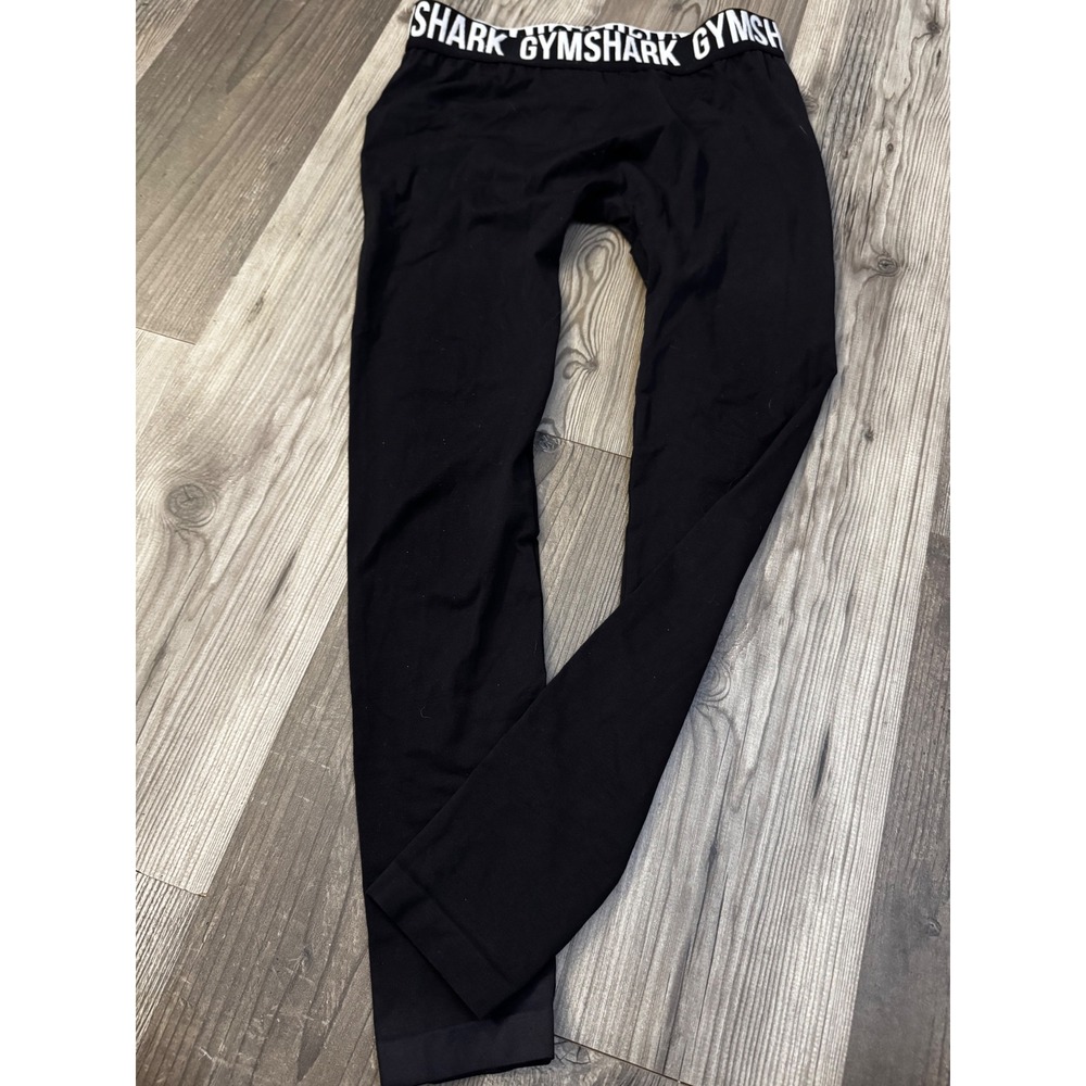 Gymshark Fit Seamless Leggings Black White Logo Waistband Womens Medium GLLG028